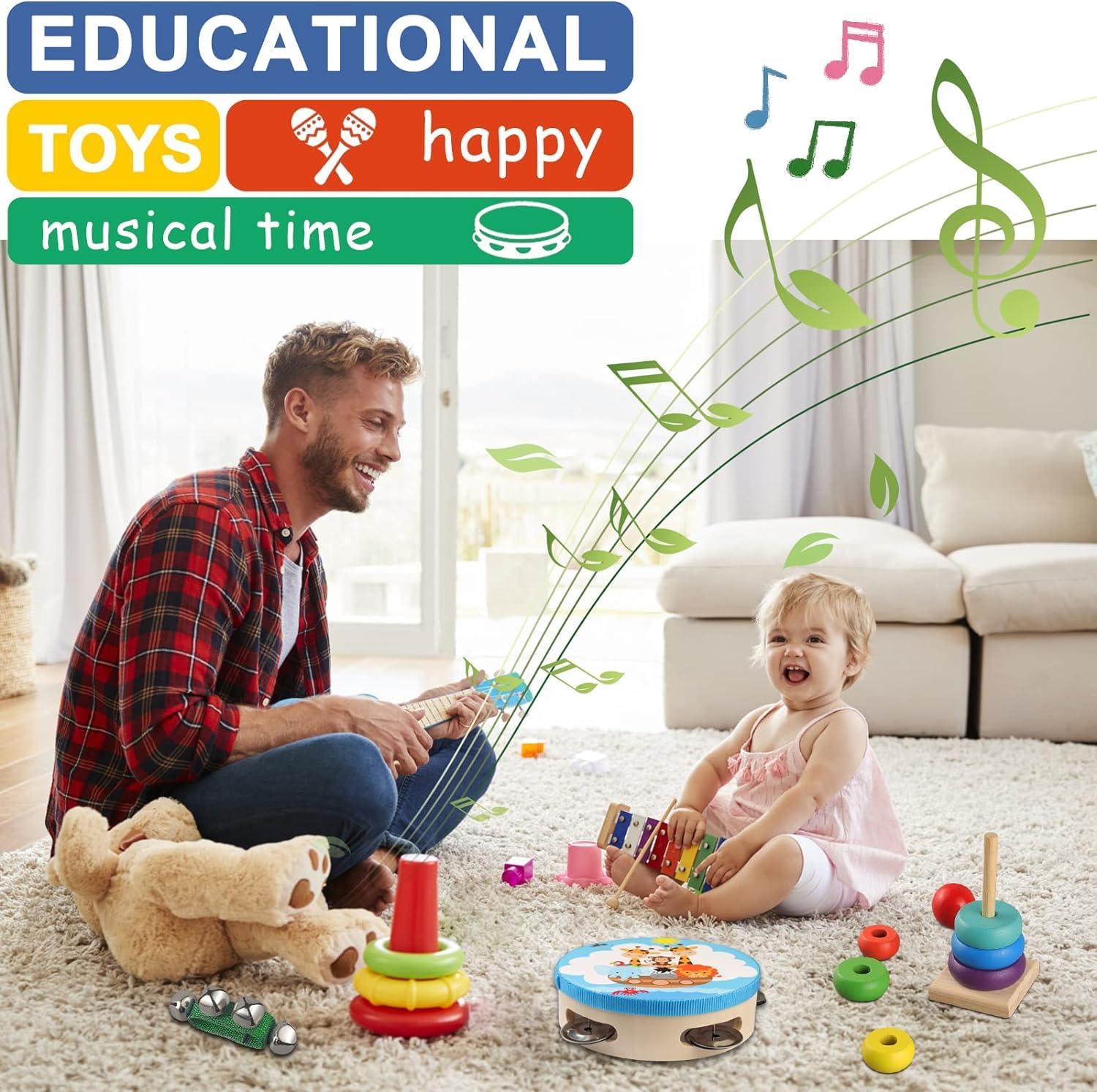 LOOIKOOS Toddler Musical Instruments,Wooden Percussion Instruments for Baby Kids Preschool Educational Musical Toys Set Boys and Girls with Carrying Bag - Image 4