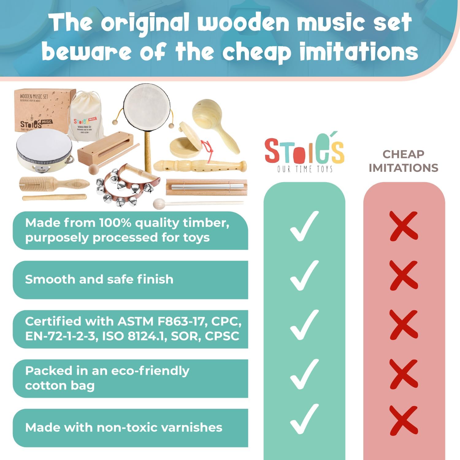STOIE'S Wooden Toddler Musical Instruments for Kids Ages 5-9 Montessori Baby Musical Instruments for Toddlers 3-5 Kids Musical Instruments Toys Music - Image 3