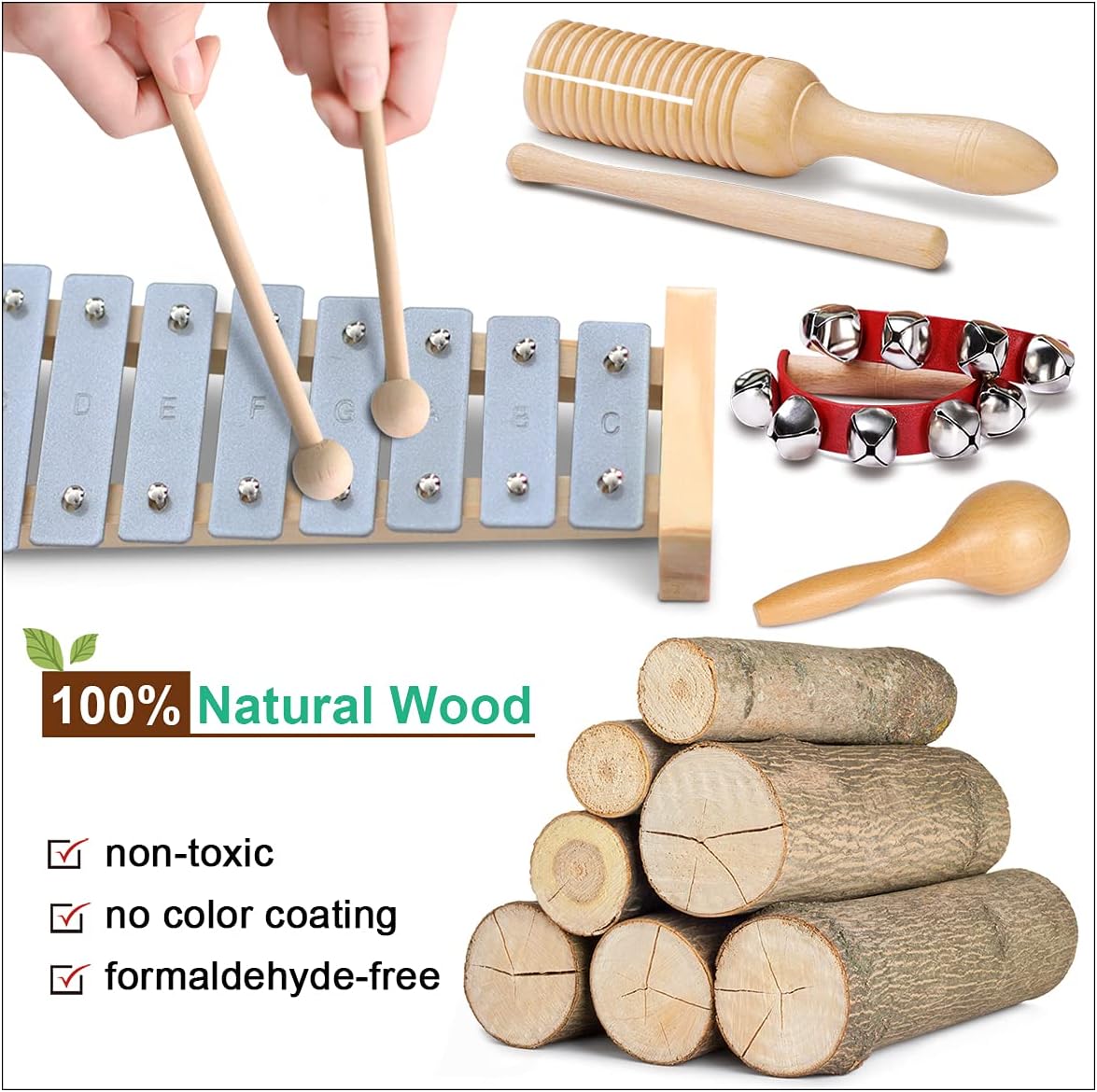 LOOIKOOS Toddler Musical Instruments International Natural Wooden Music Set for Toddlers and Kids - Eco Friendly Preschool Educational Musical Toys with Storage Bag - Image 3