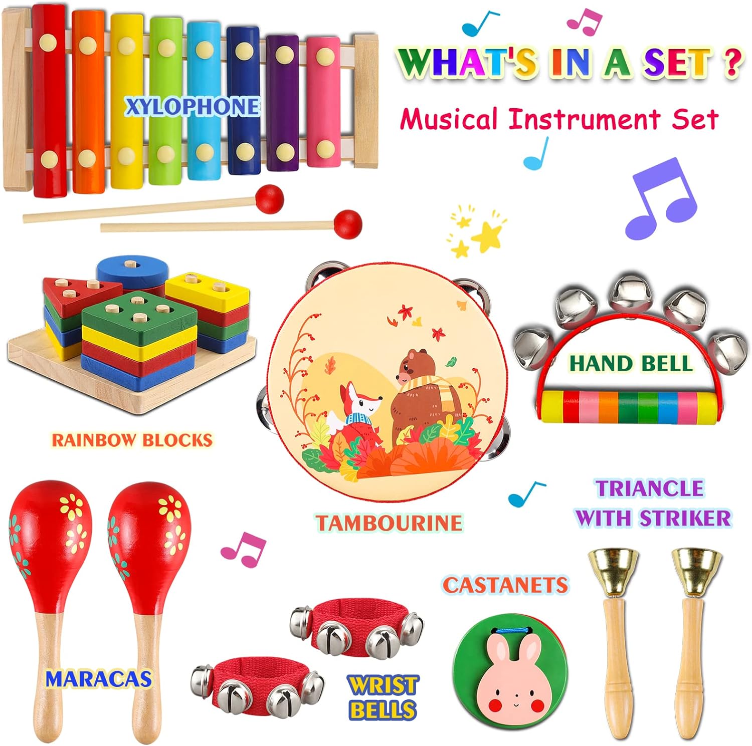 LOOIKOOS Baby Musical Toys ,Musical Instruments for Toddlers 1-3 Kids Wooden Music Shakers Percussion Instruments Tambourine Birthday Gifts Present with Carrying Bag - Image 6