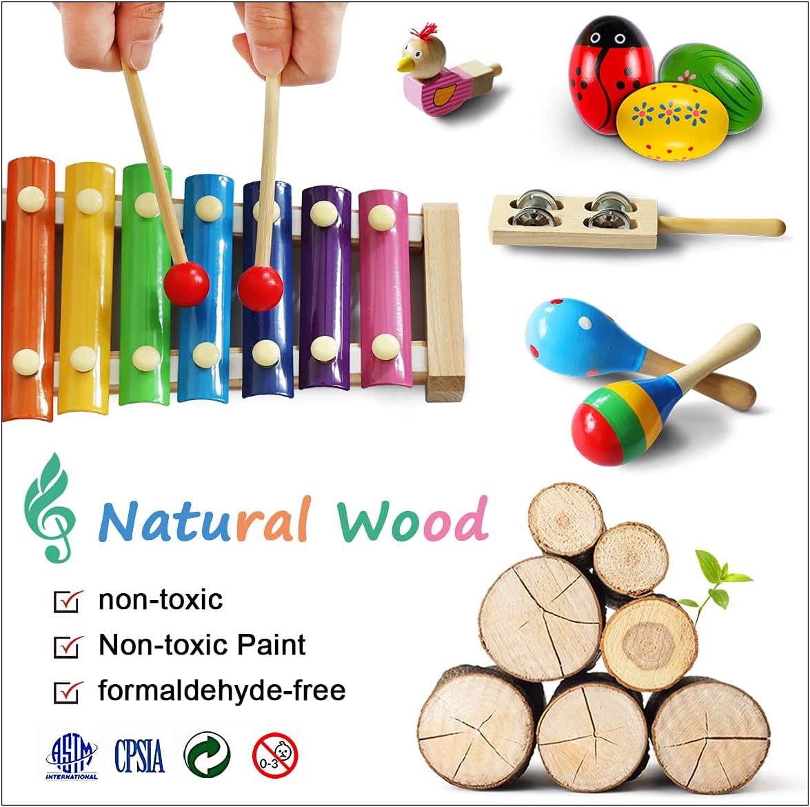 LOOIKOOS Toddler Musical Instruments,Wooden Percussion Instruments Toy for Kids Baby Preschool Educational Musical Toys Set for Boys and Girls with Storage Bag - Image 3