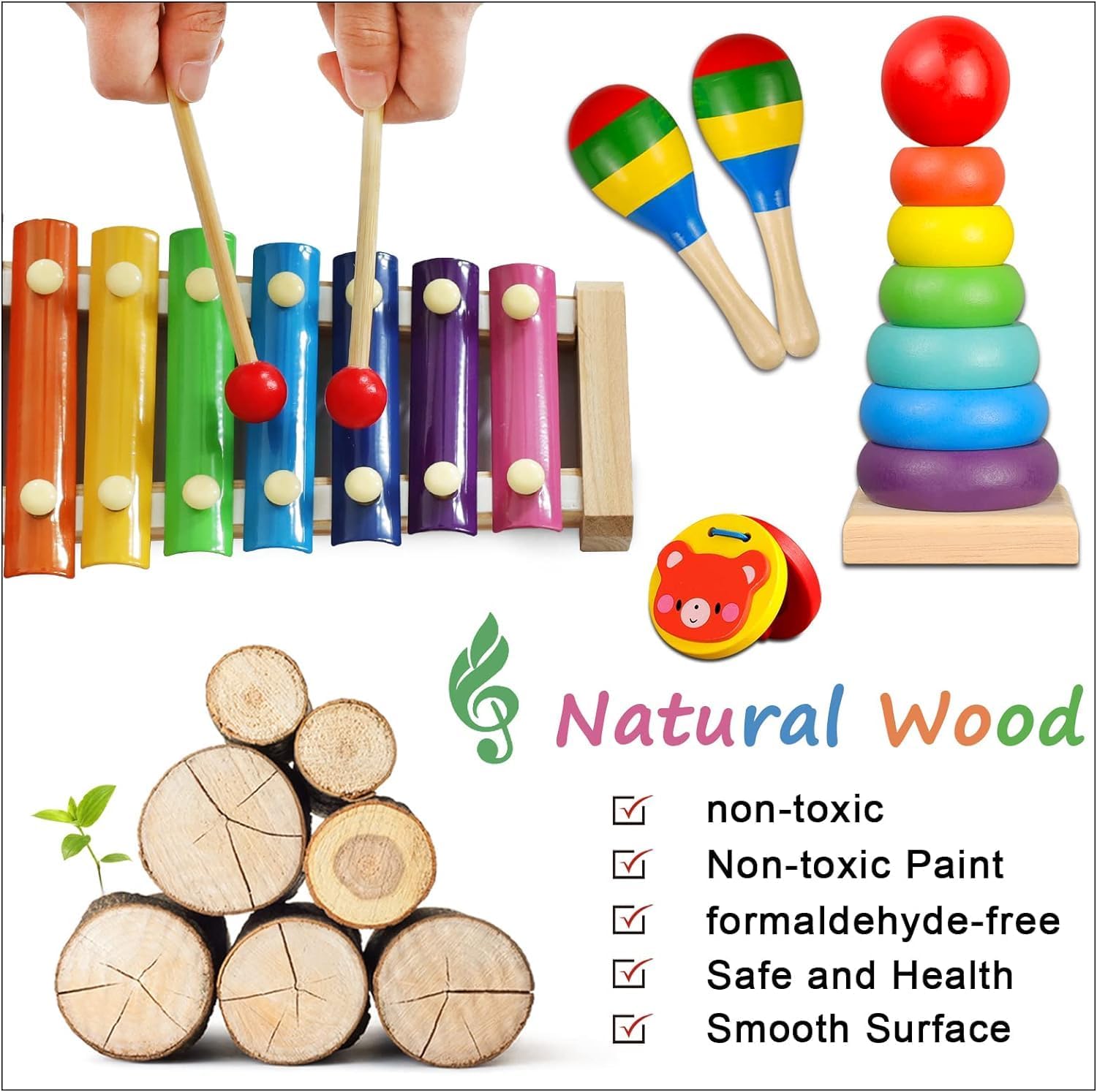 LOOIKOOS Toddler Musical Instruments,Wooden Percussion Instruments for Baby Kids Preschool Educational Musical Toys Set Boys and Girls with Carrying Bag - Image 5