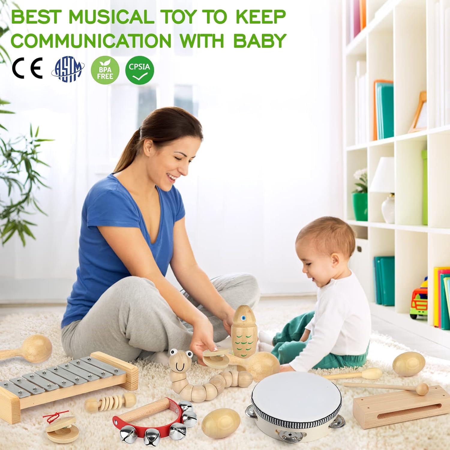 Kids Musical Instruments,100% Natural Wooden Music Percussion Toy Sets, 23 Pcs Tambourine Xylophone Toys for Kids, Girls Boys Preschool Education Early Learning Musical Toys with Bags - Image 7